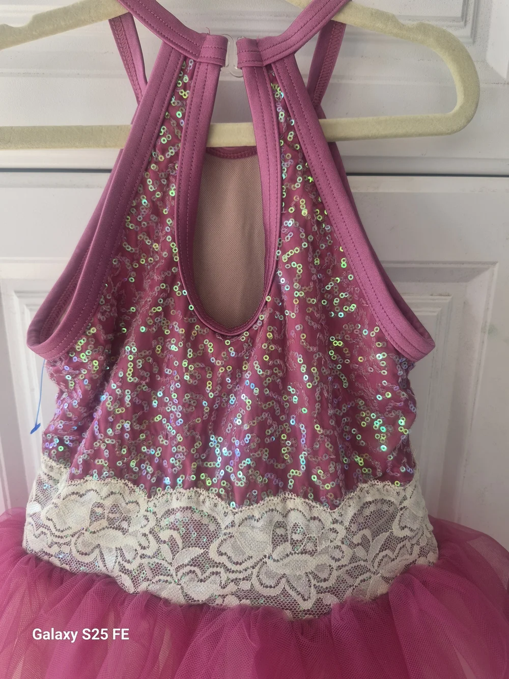 Weissman Fuchsia Sequin Tulle Dance Dress with Lace Bow